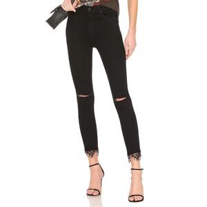 MOTHER The Swooner Dagger Ankle Fray Black Lace Hem Jeans 25 Streetwear Edge